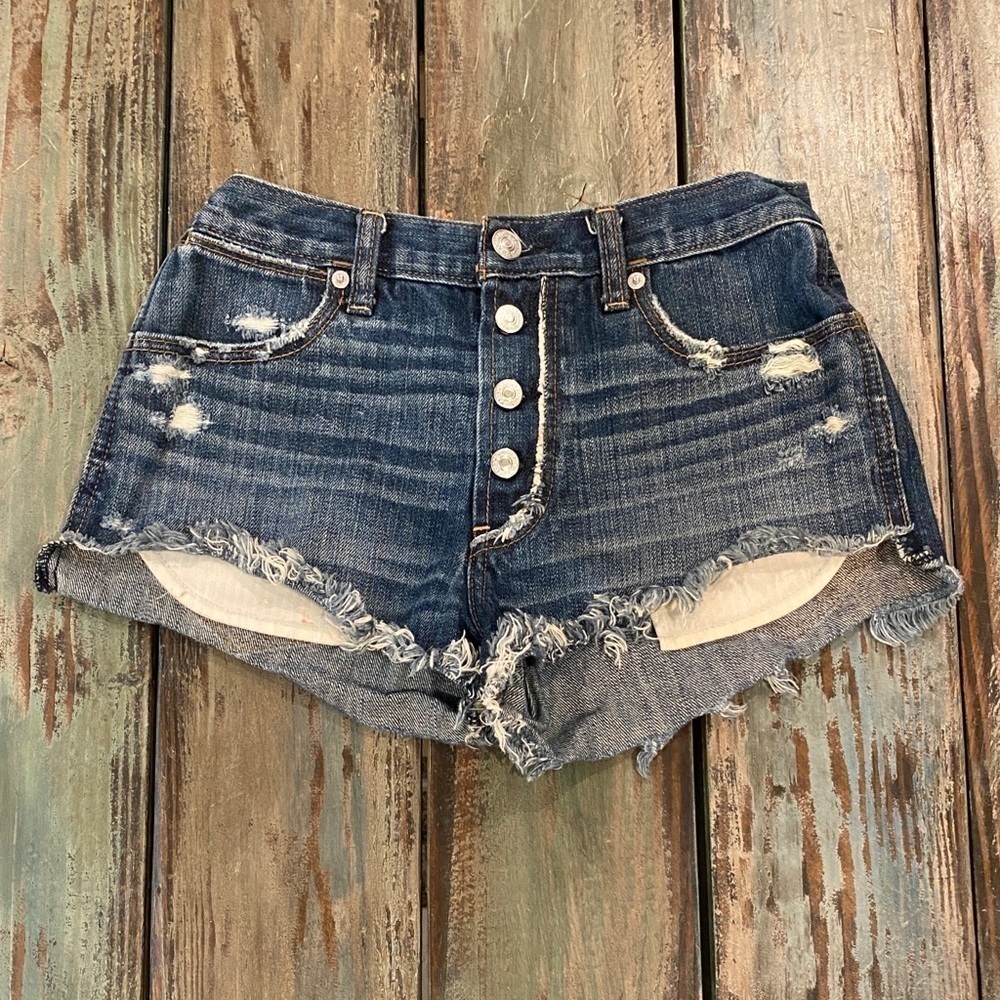 Abercrombie 00 Festival Shorts Denim Distressed High Rise Button Fly Shortie